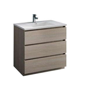 Fresca Lazzaro 36" Gray Wood Free Standing Modern Bathroom Cabinet w/ Integrated Sink | FCB9336MGO-I