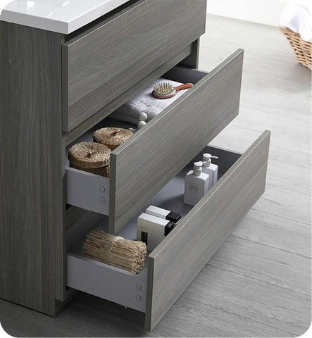 Image of Fresca Lazzaro 36" Gray Wood Free Standing Modern Bathroom Cabinet w/ Integrated Sink | FCB9336MGO-I