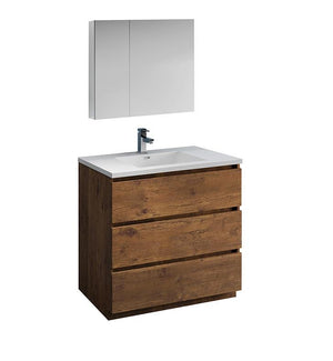Fresca Lazzaro 36" Rosewood Bath Bowl Vessel Vanity Set w/ Cabinet & Faucet FVN9336RW-FFT1030BN