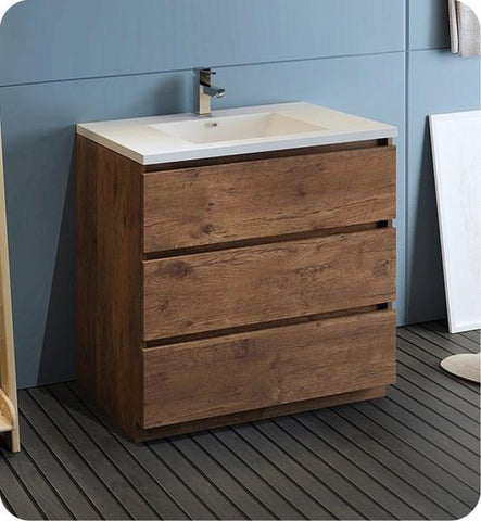 Image of Fresca Lazzaro 36" Rosewood Free Standing Modern Bathroom Cabinet w/ Integrated Sink | FCB9336RW-I