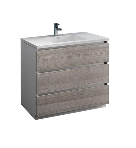 Fresca Lazzaro 42" Glossy Ash Gray Free Standing Modern Bathroom Cabinet w/ Integrated Sink | FCB9342HA-I