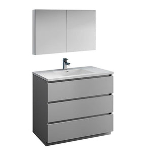 Fresca Lazzaro 42" Gray Bath Bowl Vessel Drain Vanity Set w/ Cabinet & Faucet FVN9342GR-FFT1030BN