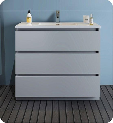 Image of Fresca Lazzaro 42" Gray Free Standing Modern Bathroom Cabinet w/ Integrated Sink | FCB9342GR-I