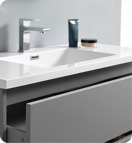 Image of Fresca Lazzaro 42" Gray Free Standing Modern Bathroom Cabinet w/ Integrated Sink | FCB9342GR-I