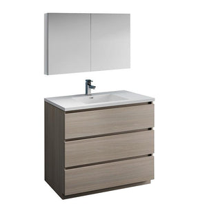 Fresca Lazzaro 42" Gray Wood Bath Bowl Vessel Vanity Set w/ Cabinet & Faucet FVN9342MGO-FFT1030BN