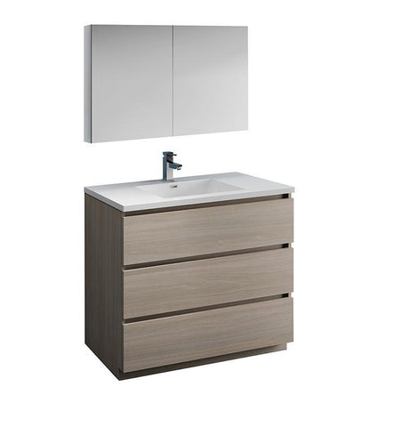 Image of Fresca Lazzaro 42" Gray Wood Bath Bowl Vessel Vanity Set w/ Cabinet & Faucet FVN9342MGO-FFT1030BN