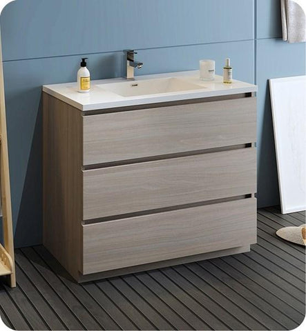 Image of Fresca Lazzaro 42" Gray Wood Free Standing Modern Bathroom Cabinet w/ Integrated Sink | FCB9342MGO-I