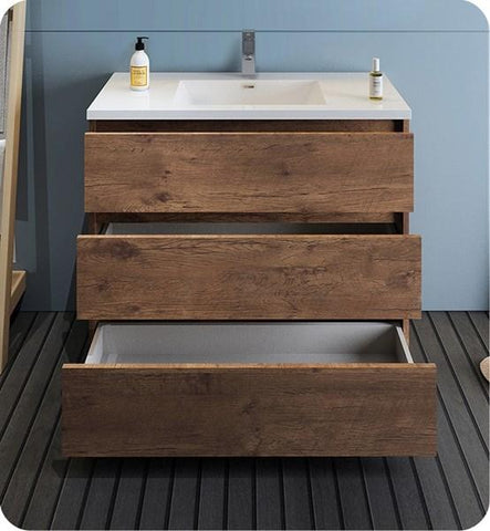 Image of Fresca Lazzaro 42" Rosewood Free Standing Modern Bathroom Cabinet w/ Integrated Sink | FCB9342RW-I