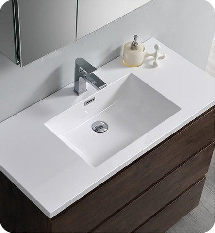 Image of Fresca Lazzaro 42" Rosewood Free Standing Modern Bathroom Cabinet w/ Integrated Sink | FCB9342RW-I