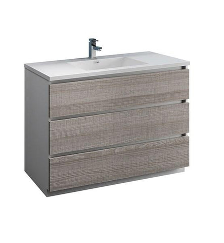 Image of Fresca Lazzaro 48" Glossy Ash Gray Free Standing Modern Bathroom Cabinet w/ Integrated Sink | FCB9348HA-I