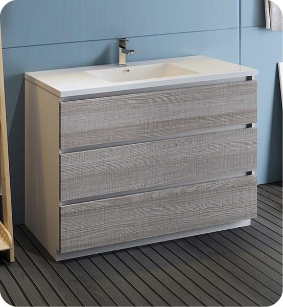 Fresca Lazzaro 48" Glossy Ash Gray Free Standing Modern Bathroom Cabinet w/ Integrated Sink | FCB9348HA-I