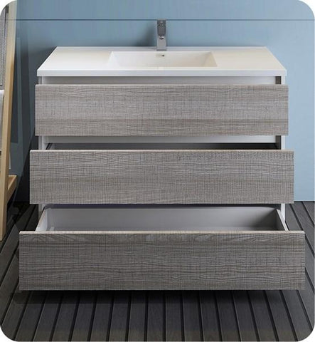 Image of Fresca Lazzaro 48" Glossy Ash Gray Free Standing Modern Bathroom Cabinet w/ Integrated Sink | FCB9348HA-I