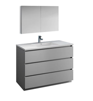 Fresca Lazzaro 48" Gray Bath Bowl Vessel Drain Vanity Set w/ Cabinet & Faucet FVN9348GR-FFT1030BN