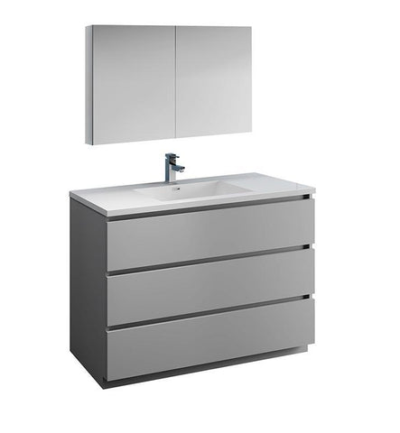 Image of Fresca Lazzaro 48" Gray Bath Bowl Vessel Drain Vanity Set w/ Cabinet & Faucet FVN9348GR-FFT1030BN