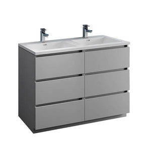 Fresca Lazzaro 48" Gray Free Standing Modern Bathroom Cabinet w/ Integrated Double Sink | FCB93-2424GR-D-I