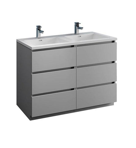 Image of Fresca Lazzaro 48" Gray Free Standing Modern Bathroom Cabinet w/ Integrated Double Sink | FCB93-2424GR-D-I