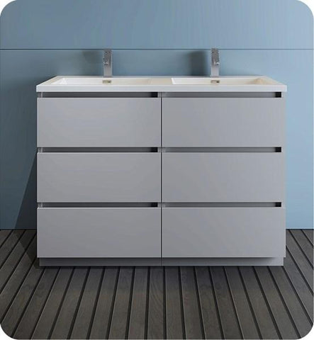 Image of Fresca Lazzaro 48" Gray Free Standing Modern Bathroom Cabinet w/ Integrated Double Sink | FCB93-2424GR-D-I