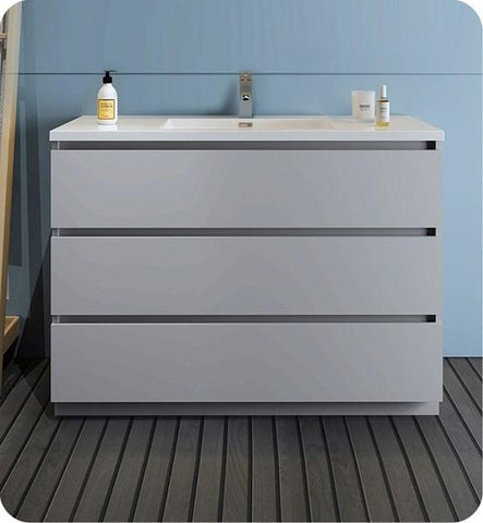 Image of Fresca Lazzaro 48" Gray Free Standing Modern Bathroom Cabinet w/ Integrated Sink | FCB9348GR-I