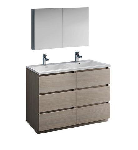 Image of Fresca Lazzaro 48" Gray Wood Double Sink Bath Vanity Set w/ Cabinet & Faucet FVN93-2424MGO-D-FFT1030BN