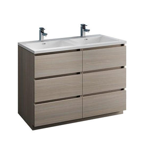 Fresca Lazzaro 48" Gray Wood Free Standing Modern Bathroom Cabinet w/ Integrated Double Sink | FCB93-2424MGO-D-I