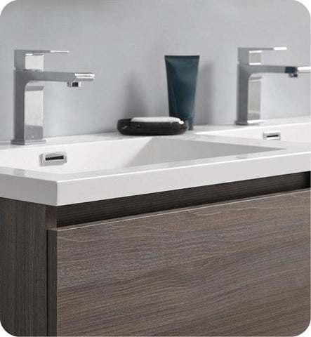 Image of Fresca Lazzaro 48" Gray Wood Free Standing Modern Bathroom Cabinet w/ Integrated Double Sink | FCB93-2424MGO-D-I