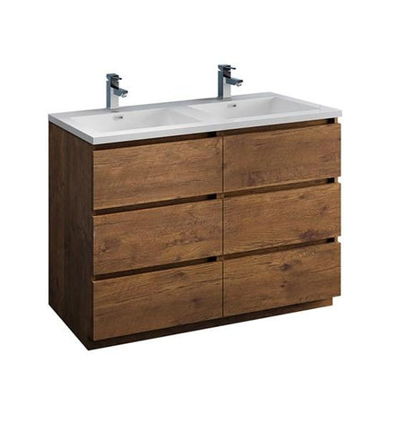 Image of Fresca Lazzaro 48" Rosewood Free Standing Modern Bathroom Cabinet w/ Integrated Double Sink | FCB93-2424RW-D-I