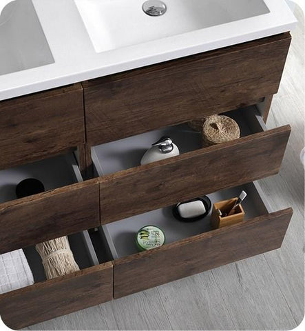 Fresca Lazzaro 48" Rosewood Free Standing Modern Bathroom Cabinet w/ Integrated Double Sink | FCB93-2424RW-D-I