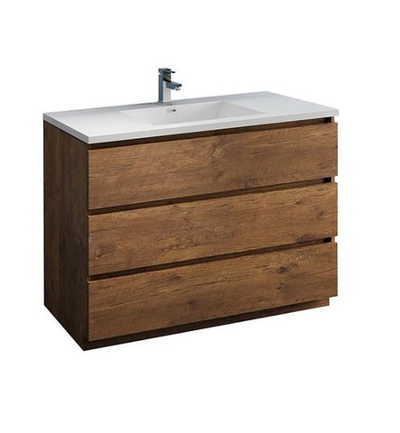 Fresca Lazzaro 48" Rosewood Free Standing Modern Bathroom Cabinet w/ Integrated Sink | FCB9348RW-I