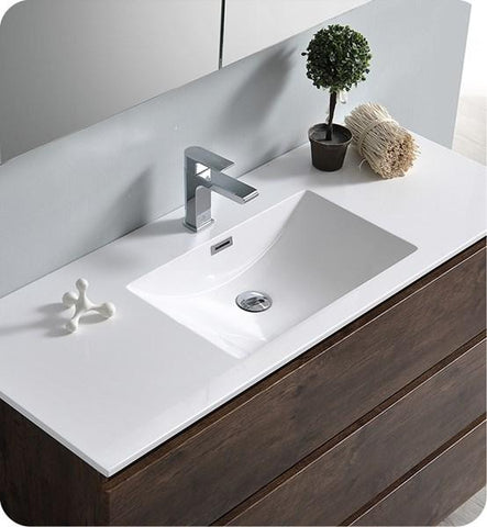Image of Fresca Lazzaro 48" Rosewood Free Standing Modern Bathroom Cabinet w/ Integrated Sink | FCB9348RW-I