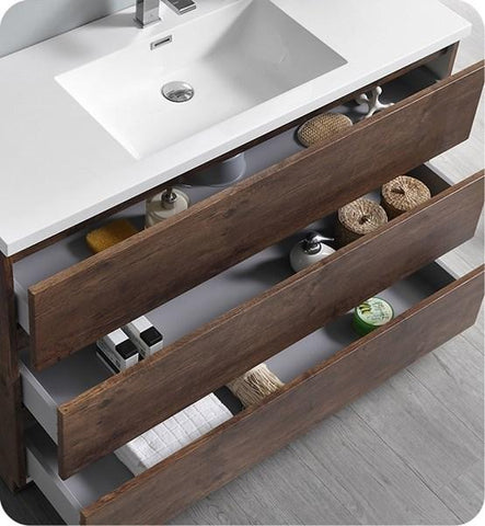 Image of Fresca Lazzaro 48" Rosewood Free Standing Modern Bathroom Cabinet w/ Integrated Sink | FCB9348RW-I