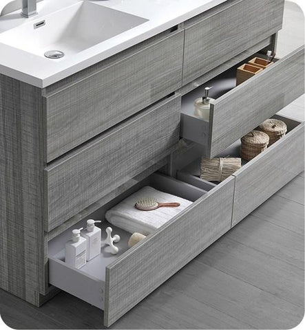 Image of Fresca Lazzaro 60" Glossy Ash Gray Free Standing Modern Bathroom Cabinet w/ Integrated Double Sink | FCB93-3030HA-D-I