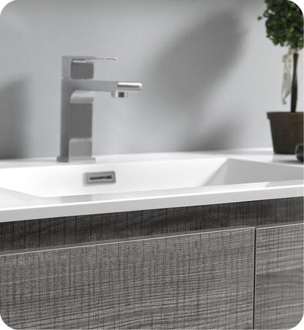 Image of Fresca Lazzaro 60" Glossy Ash Gray Free Standing Modern Bathroom Cabinet w/ Integrated Single Sink | FCB9360HA-S-I