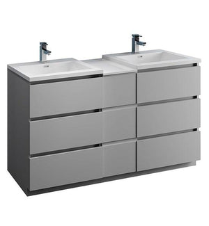 Fresca Lazzaro 60" Gray Free Standing Double Sink Modern Bathroom Cabinet w/ Integrated Sinks | FCB93-241224GR-D-I