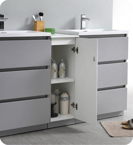 Image of Fresca Lazzaro 60" Gray Free Standing Double Sink Modern Bathroom Cabinet w/ Integrated Sinks | FCB93-241224GR-D-I