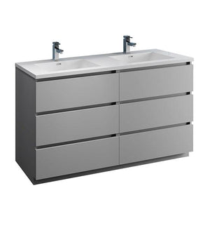 Fresca Lazzaro 60" Gray Free Standing Modern Bathroom Cabinet w/ Integrated Double Sink | FCB93-3030GR-D-I