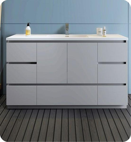 Image of Fresca Lazzaro 60" Gray Free Standing Modern Bathroom Cabinet w/ Integrated Single Sink | FCB9360GR-S-I