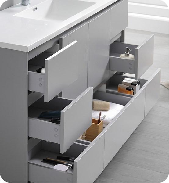 Fresca Lazzaro 60" Gray Free Standing Modern Bathroom Cabinet w/ Integrated Single Sink | FCB9360GR-S-I