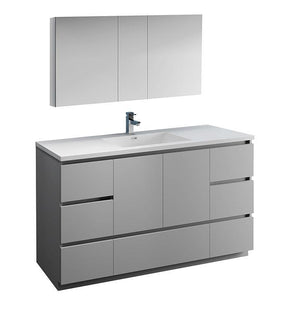 Fresca Lazzaro 60" Gray Single Sink Bath Bowl Vanity Set w/ Cabinet & Faucet FVN9360GR-S-FFT1030BN