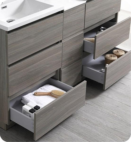 Image of Fresca Lazzaro 60" Gray Wood Free Standing Double Sink Modern Bathroom Cabinet w/ Integrated Sinks | FCB93-241224MGO-D-I