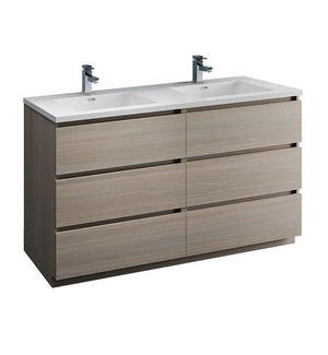 Fresca Lazzaro 60" Gray Wood Free Standing Modern Bathroom Cabinet w/ Integrated Double Sink | FCB93-3030MGO-D-I