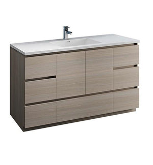 Fresca Lazzaro 60" Gray Wood Free Standing Modern Bathroom Cabinet w/ Integrated Single Sink | FCB9360MGO-S-I