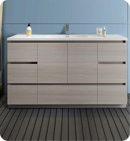 Image of Fresca Lazzaro 60" Gray Wood Free Standing Modern Bathroom Cabinet w/ Integrated Single Sink | FCB9360MGO-S-I