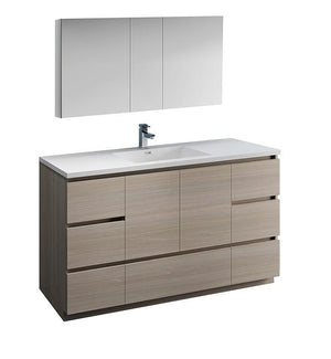 Fresca Lazzaro 60" Gray Wood Single Sink Bath Vanity Set w/ Cabinet & Faucet FVN9360MGO-S-FFT1030BN