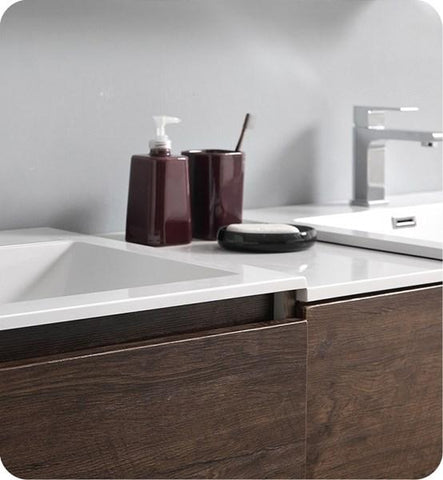 Image of Fresca Lazzaro 60" Rosewood Free Standing Double Sink Modern Bathroom Cabinet w/ Integrated Sinks | FCB93-241224RW-D-I
