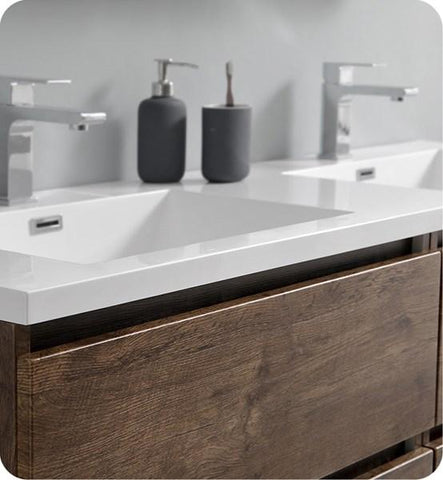 Image of Fresca Lazzaro 60" Rosewood Free Standing Modern Bathroom Cabinet w/ Integrated Double Sink | FCB93-3030RW-D-I