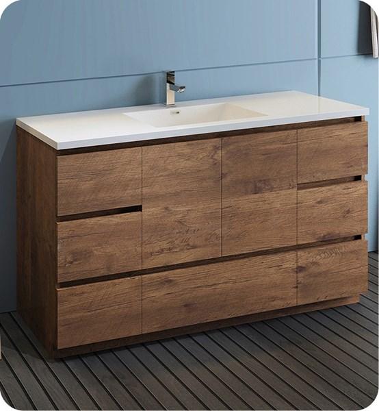 Fresca Lazzaro 60" Rosewood Free Standing Modern Bathroom Cabinet w/ Integrated Single Sink | FCB9360RW-S-I