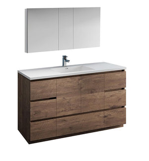 Fresca Lazzaro 60" Rosewood Single Sink Bath Bowl Vanity Set w/ Cabinet/Faucet FVN9360RW-S-FFT1030BN