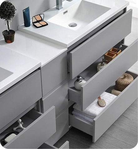 Fresca Lazzaro 72" Gray Free Standing Double Sink Modern Bathroom Cabinet w/ Integrated Sinks | FCB93-301230GR-D-I