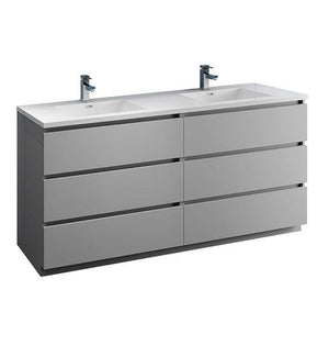 Fresca Lazzaro 72" Gray Free Standing Modern Bathroom Cabinet w/ Integrated Double Sink | FCB93-3636GR-D-I