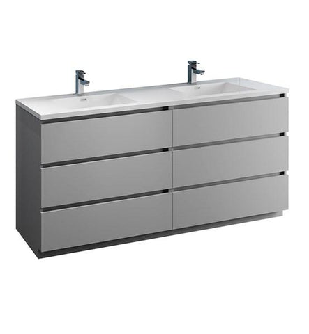 Image of Fresca Lazzaro 72" Gray Free Standing Modern Bathroom Cabinet w/ Integrated Double Sink | FCB93-3636GR-D-I